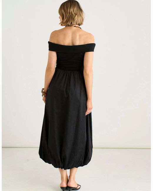Gini London Black Bardot Jersey Mix Bubble Hem Midi Dress