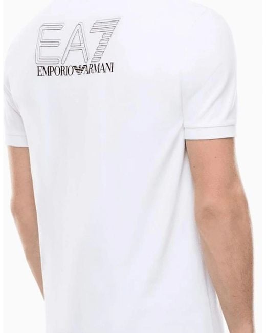 EA7 White Concealed Button Up Rear Logo Polo Shirt for men