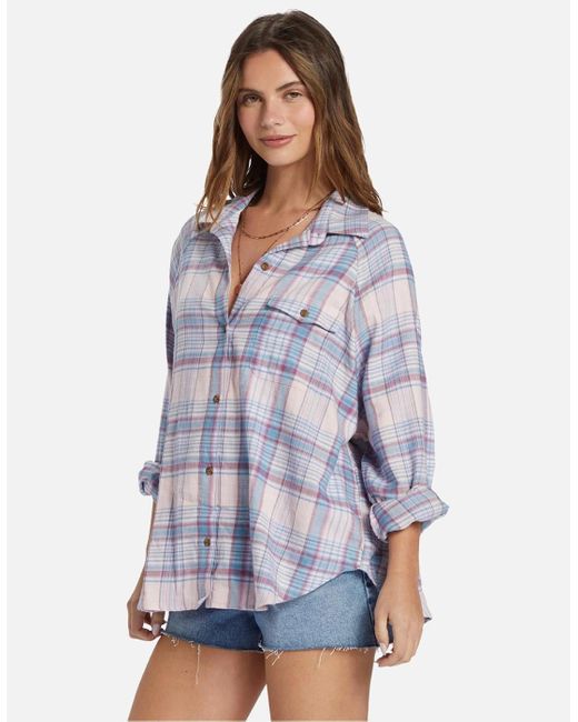 Billabong Blue Best Time Oversized Long Sleeve Checked Shirt