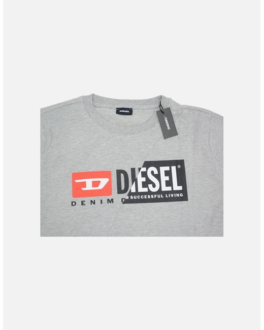 DIESEL Gray T Diego Crew Neck T Shirts Cuty Dual Logo Printed Casual Cotton Tee for men