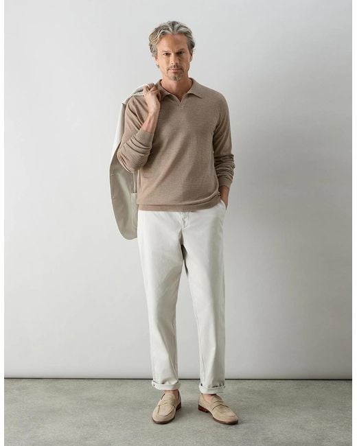 Oliver Sweeney Natural Merino Wool Buttonless Polo for men