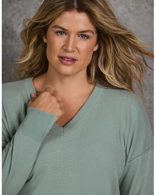 Live Unlimited London Gray Sage V Neck Knit Jumper