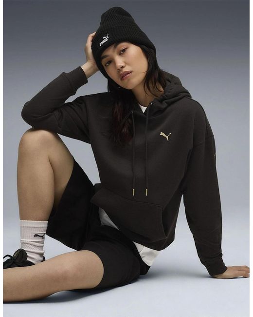 PUMA Black Maximal Metallic Comfort Tech Fleece Overhead Hoodie