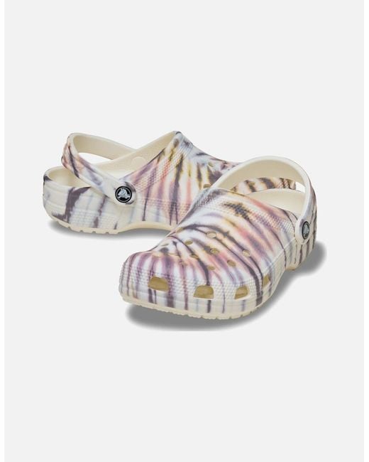CROCSTM White Classic Tie Dye Clog Thermoplastic Chalk/Multi Clogs