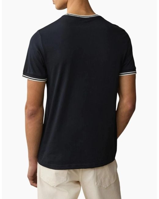 Fred Perry Blue Twin Tipped T Shirt Crew Neck Short Sleeve Summer Tee for men