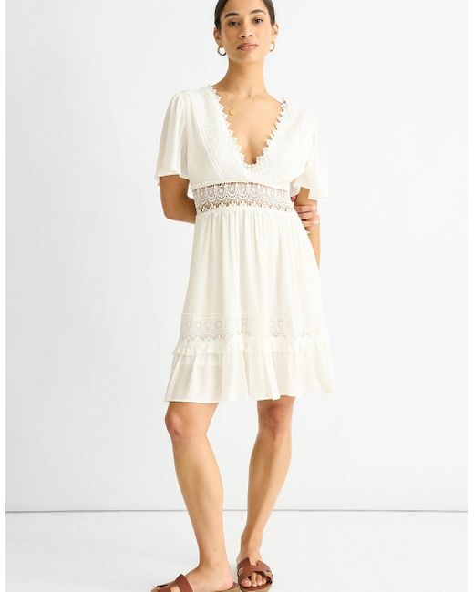 Gini London White Lace Trim Viscose Mini Skater Dress