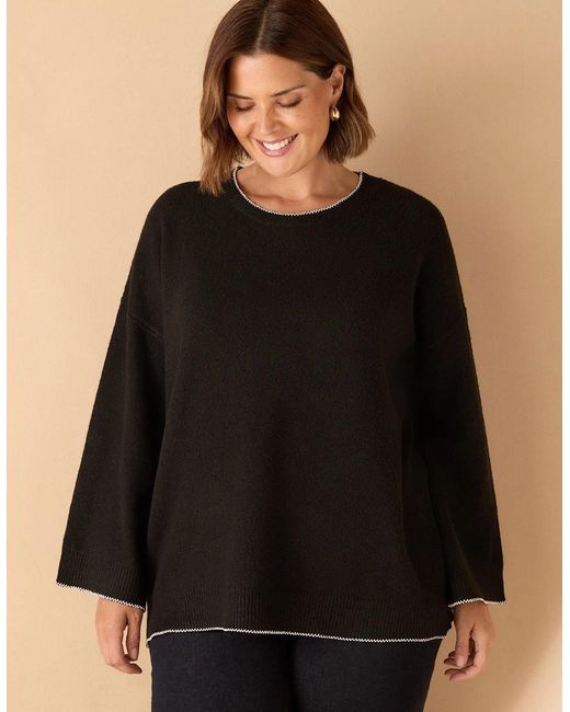 Live Unlimited London Black Crew Neck Contrast Stitch Knit Jumper