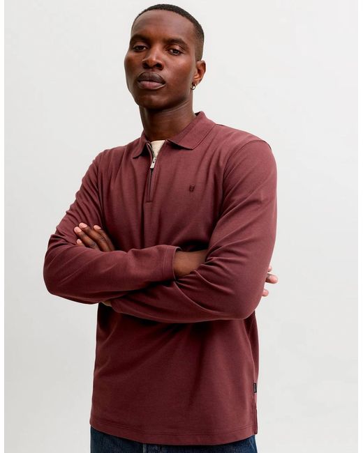 Jack & Jones Red Jprblaethan Polo Long Sleeve Bitter Chocolate for men