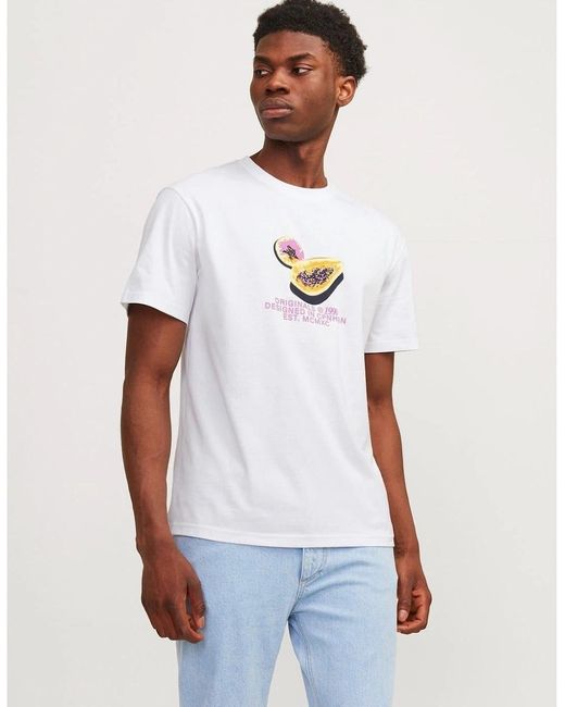 Jack & Jones White Regular Fit Crew Neck T-Shirt for men