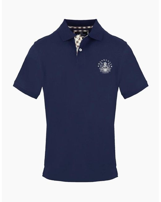 Aquascutum Blue Collared Neck Short Sleeve Polo Shirt for men