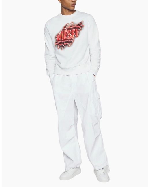 DIESEL White S Ginn Sweatshirt Crew Neck Long Sleeve Winter Pullover Jumper for men