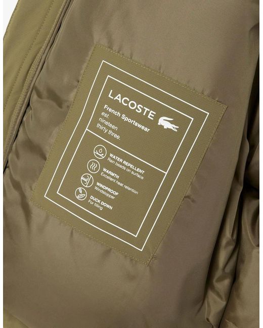 Lacoste Green Solid Patterned Side Pocket Puffer Coat for men