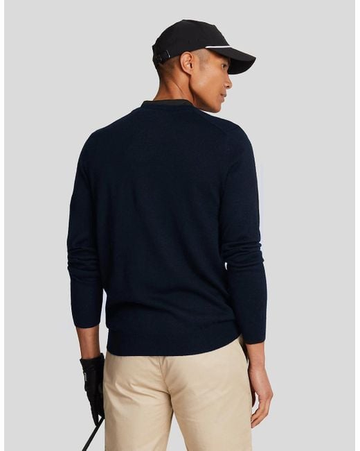 Lyle & Scott Blue Golf Wool Blend V Neck Jumper for men