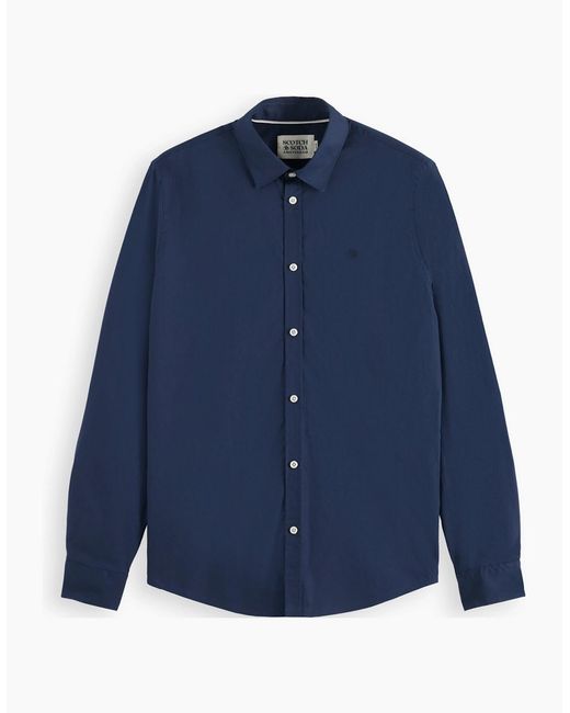 Scotch & Soda Blue Cotton Poplin Stretch Ls Shirt for men