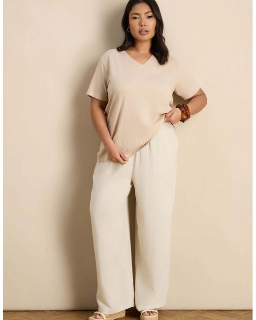 Live Unlimited London Natural Oatmeal Linen Blend Wide Leg Drawstring Trousers