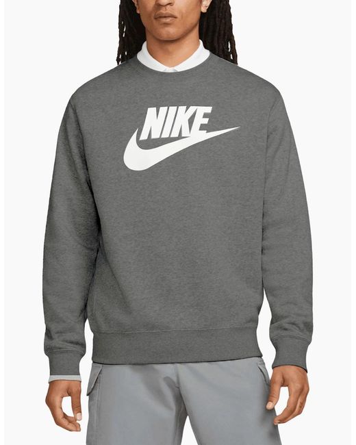 Nike Gray Dq4912 Sweatshirt Sportswear Club Fleece Crew Neck Pullover Jumper New for men