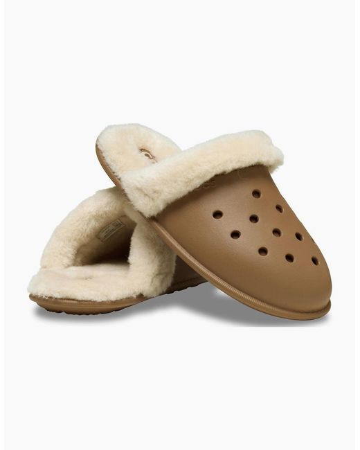 CROCSTM Brown Classic Fuzz Scuff Thermoplastic Sepia Slippers for men