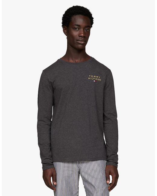 Tommy Hilfiger Gray Ls Tee Logo T-Shirt Dark Ht for men