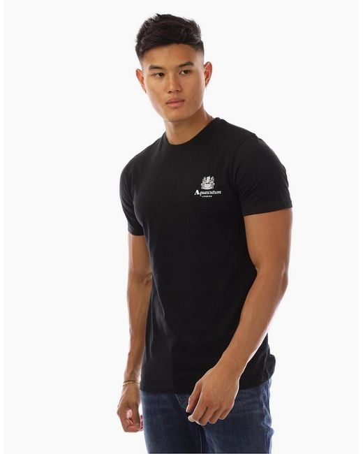 Aquascutum Black Regular Fit Logo Print Crew Neck T-Shirt for men