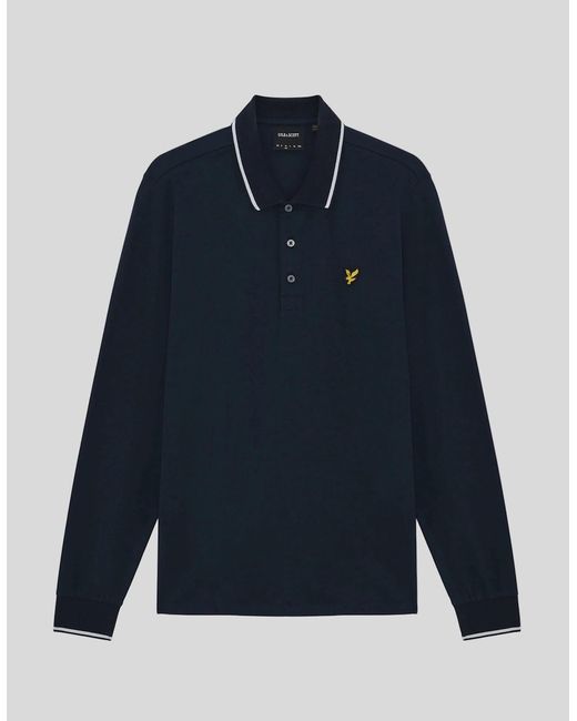 Lyle & Scott Blue Tipped Long Sleeve Polo Shirt for men