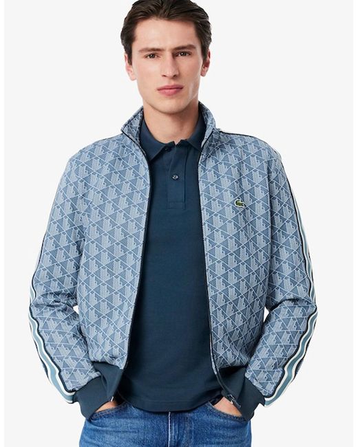 Lacoste Blue Paris Zip-Up Jacquard Track Jacket for men
