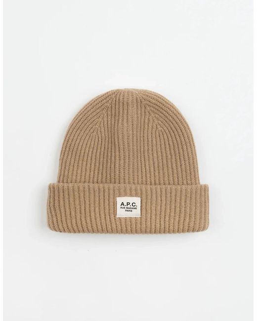 A.P.C. Natural James Cashmere And Ultra Fine Merino Knitted Beanie Camel for men