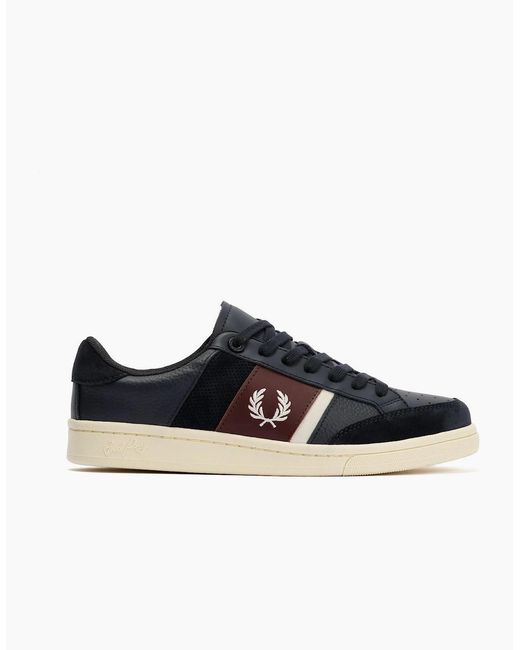 Fred Perry Black B725 Leather Suede /Ecru/Oxblood Trainers for men