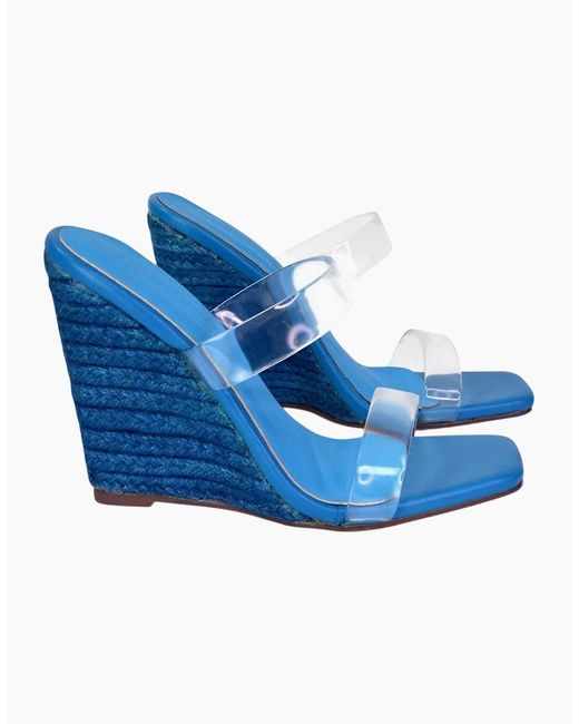 XY London Blue Ladies Shea Strappy Wedge Espadrilles
