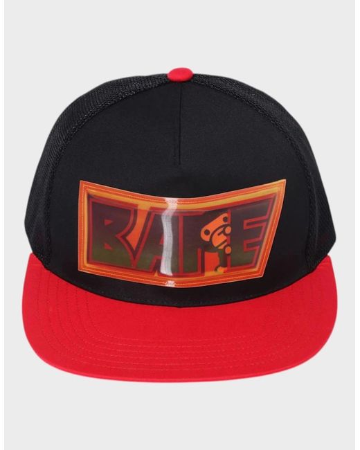 A Bathing Ape Red Lenticular Emblem Mesh Cap for men