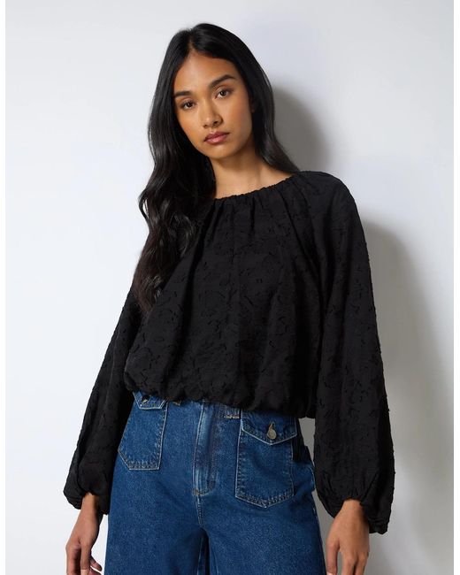 Ro&zo Blue Leopard Jacquard Bubble Hem Top