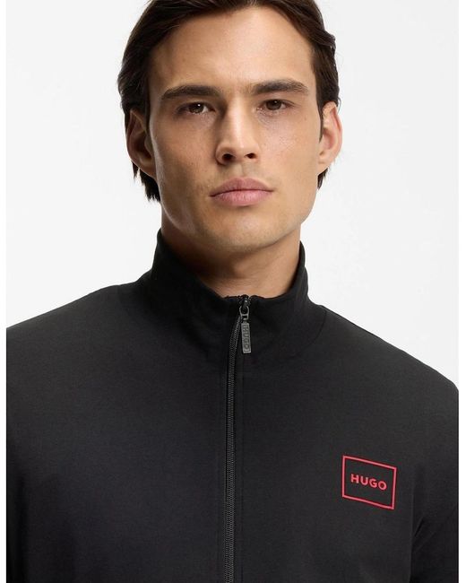 Boss Black Laze Solid Patterned Ribbed Cuff Zip Neck Sweat Jacket for men