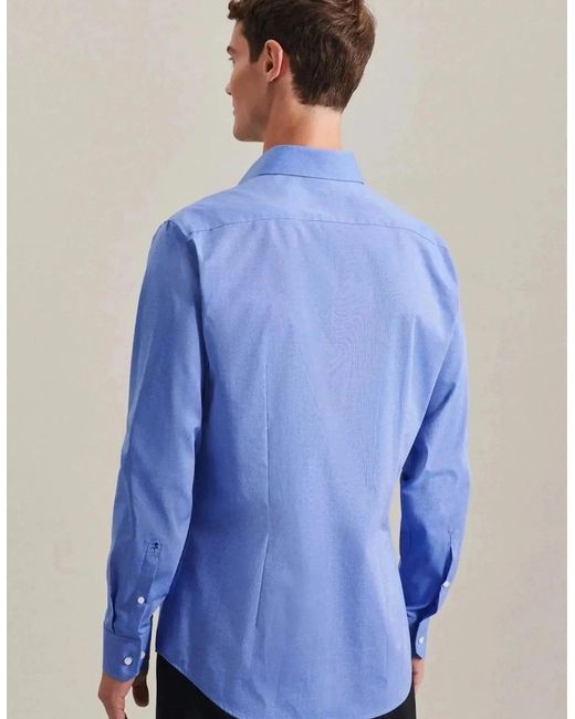 Seidensticker Blue Shaped Fit No Iron Kent Collar Business Shirt Mid for men