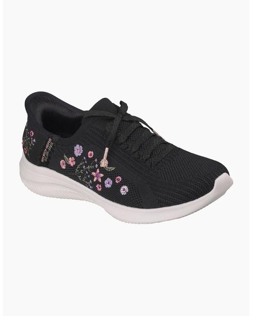 Skechers Black Ultra Flex 4.0 Sweet Petals Textile Knit/Multi Trim Trainers