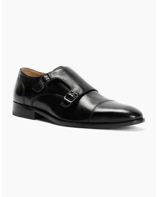 Chapman & Moore Black Toe Cap Monk Leather Shoes for men
