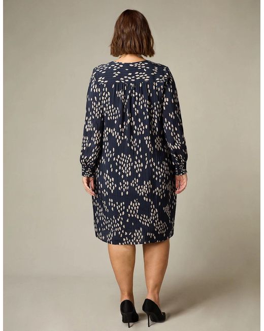 Live Unlimited London Blue Stone Dash Print Pleat Front Chuck On Dress