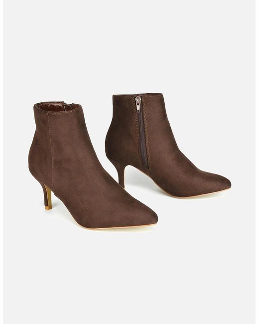 XY London Brown Ladies Anastsia Side Zip Mid Kitten Heel Ankle Boots