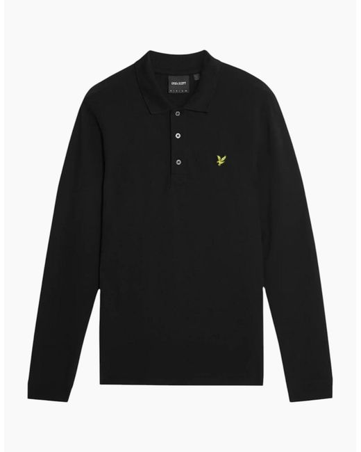 Lyle & Scott Black Polo Shirt Lp400Vog Long Sleeve Summer Casual Cotton Tee for men
