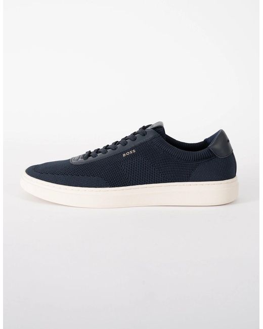 Boss Blue Boss Kieranmens Lace-Up Trainers With Knitted Uppers And Leather Trims for men