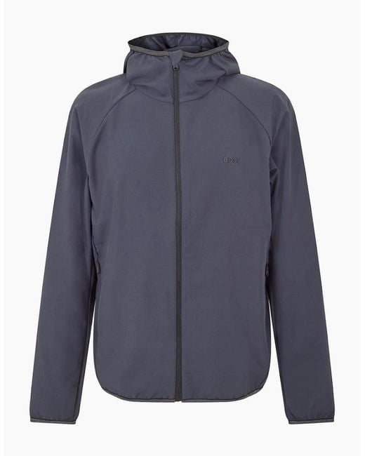 Boss Blue Commuter Solid Patterned Hooded Windbreaker With Zipped Pocket for men