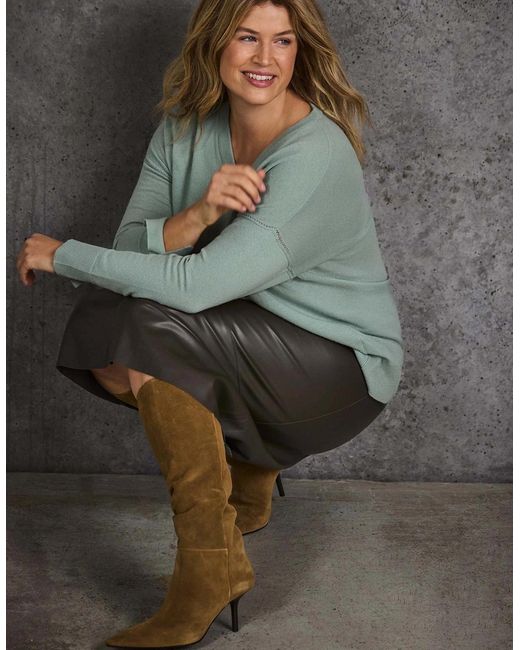 Live Unlimited London Gray Sage V Neck Knit Jumper
