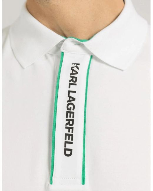 Karl Lagerfeld White Cotton Placket Logo Polo Shirt for men