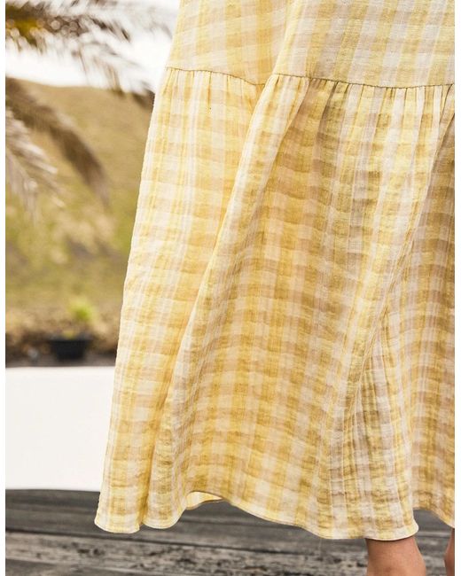 Ro&zo Yellow Petite Lemon- Cheesecloth Check Tiered Dress