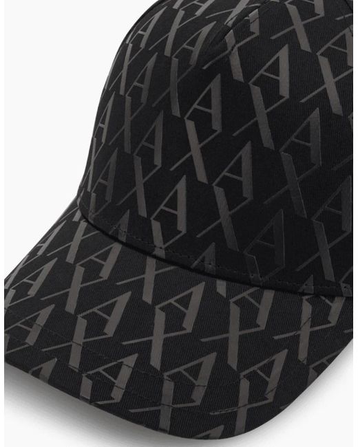 ARMANI EXCHANGE Black Cotton Ax Monogram Logo Cap for men