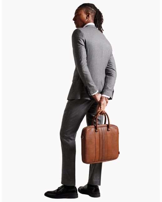 Ted Baker Brown Never Striped Pu Document Bag for men