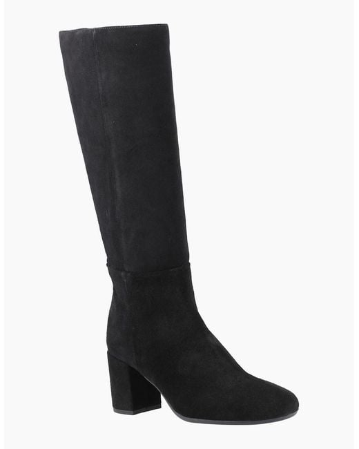 Hush Puppies Black Oprah Suede Long Leather Heeled Knee High Boots