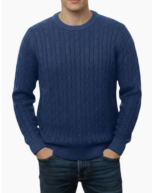 Firetrap Red Cable Knit Sweatshirt Chunky Crew Neck Pullover Cotton Winter Warm Jumper for men
