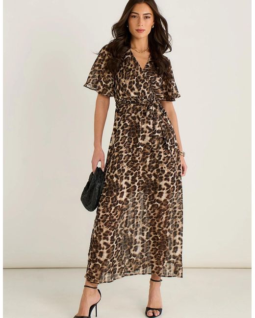 Gini London Multicolor Chiffon Animal Sparkle Stripe Wrap Midi Dress