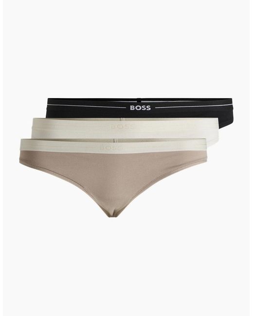 Boss Natural 3-Pack Power Logo Waistband Thongs, /Ecru