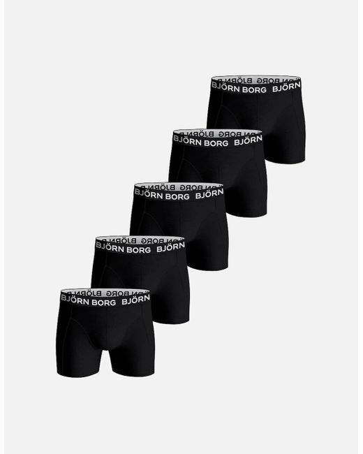 Björn Borg Black 5-Pack Cotton Stretch Boxer Trunks for men