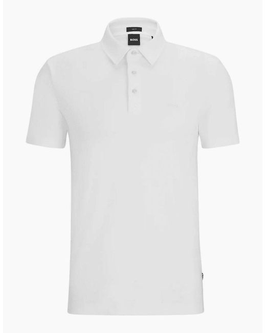 Boss White Palosh Cotton Rubberised Logo Polo Shirt for men